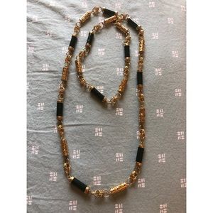 Jade/gold long oriental layering necklace
